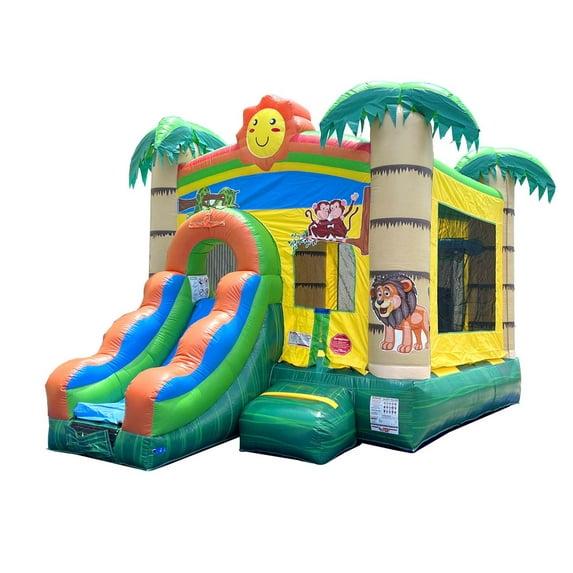 Pogo Bounce House Crossover Bounce House with Slide, Tropical Smiley Face, No Blower