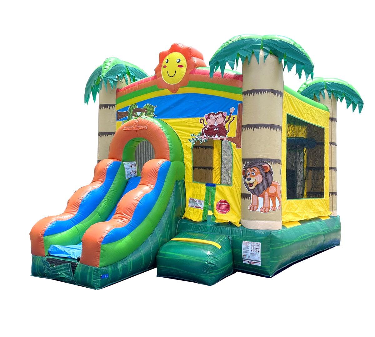 Pogo Bounce House Crossover Bounce House with Slide, Tropical Smiley Face, No Blower