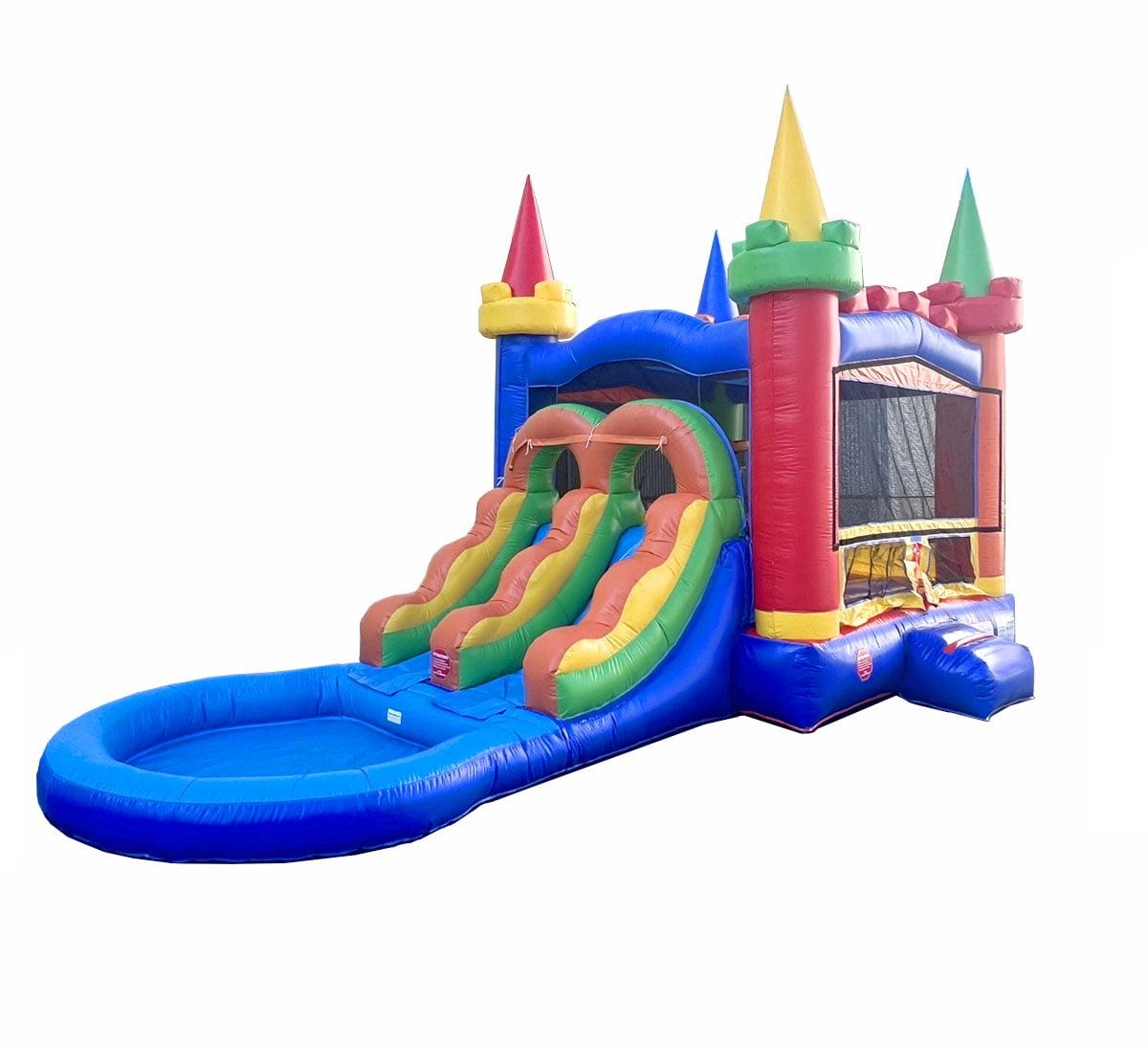 Rainbow Dual Slide Inflatable Bounce House with Pool