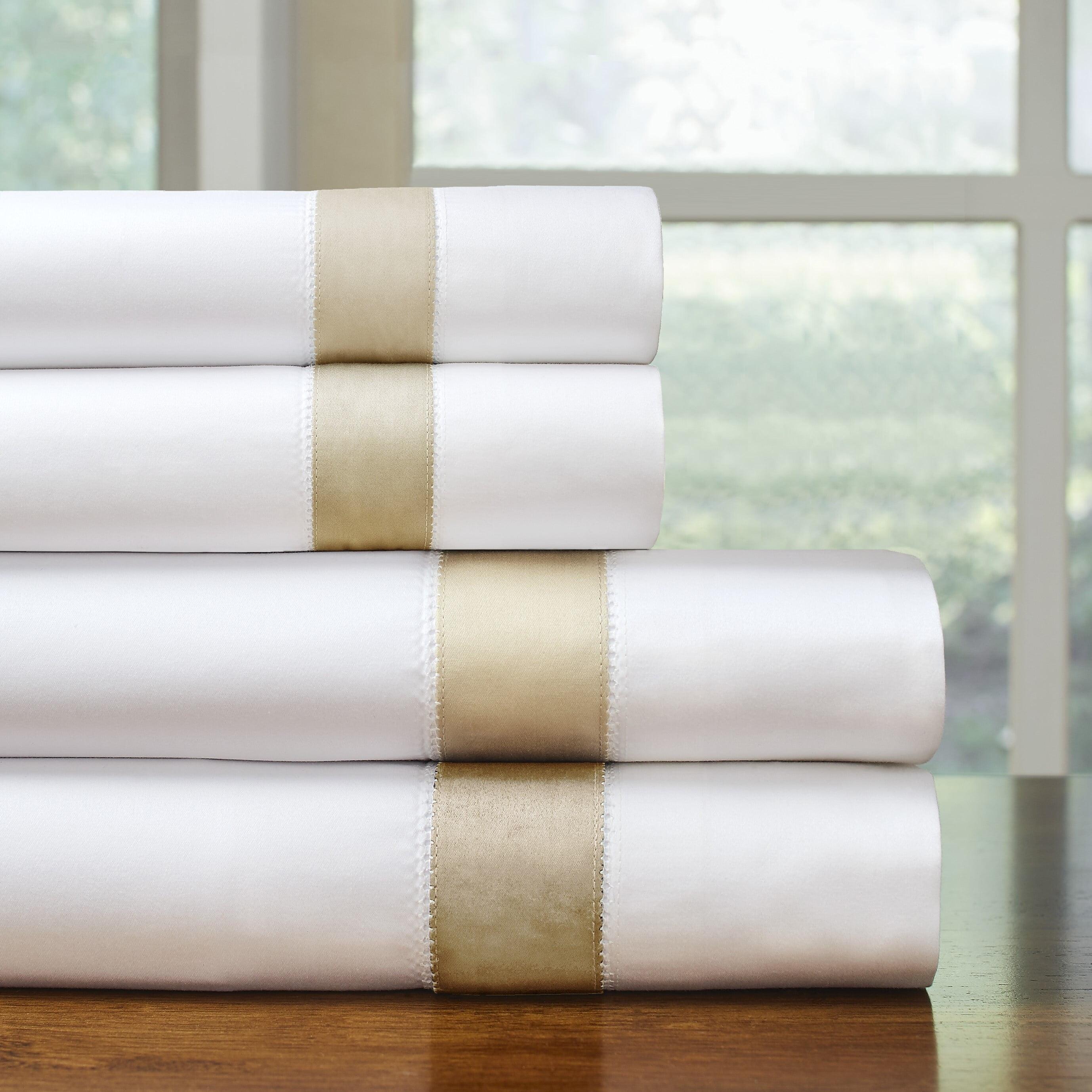 King White with Champagne Cotton Sateen Sheet Set