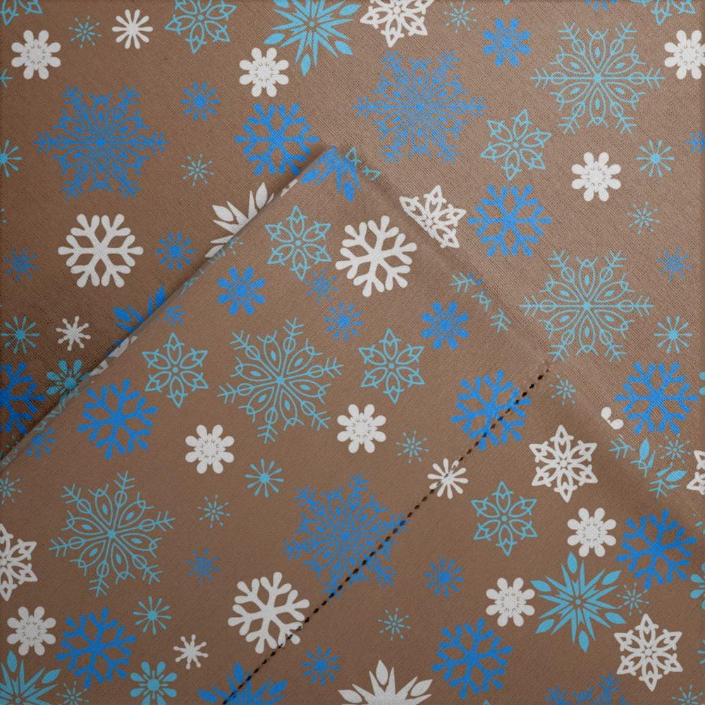 Queen Blue and Tan Cotton Flannel Sheet Set