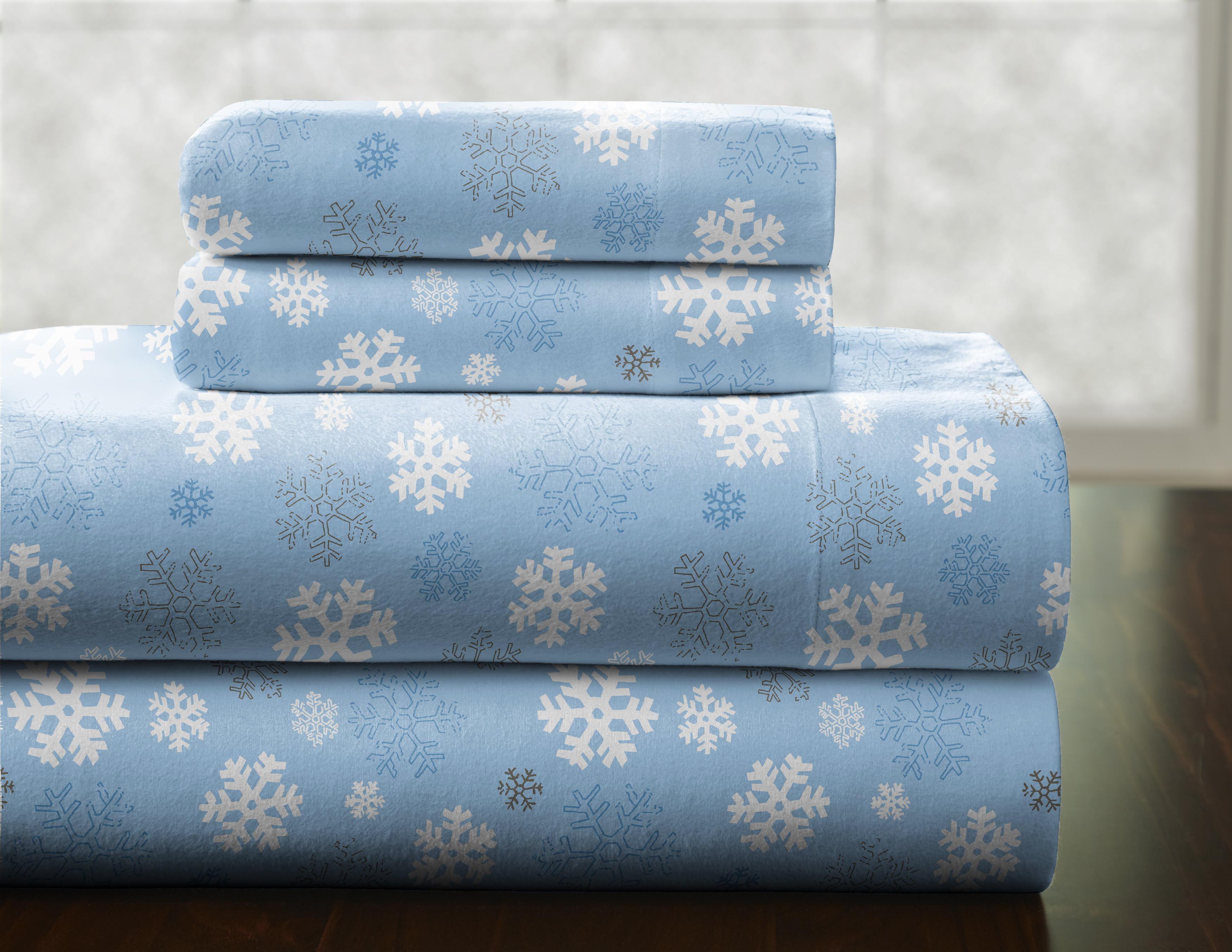 Full Snowflake Blue Cotton Flannel Sheet Set