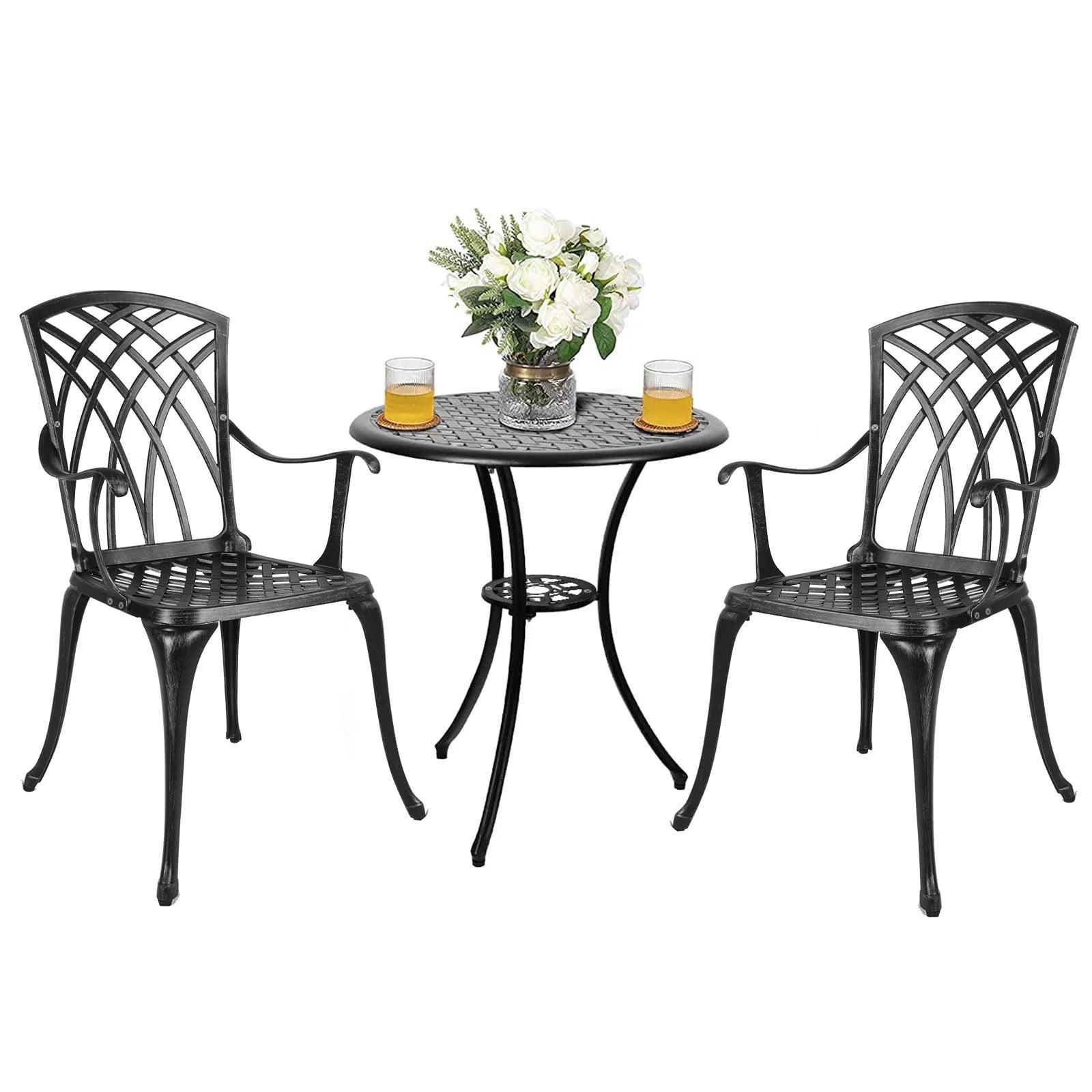 Black Cast Aluminum 3-Piece Patio Bistro Set with Armchairs