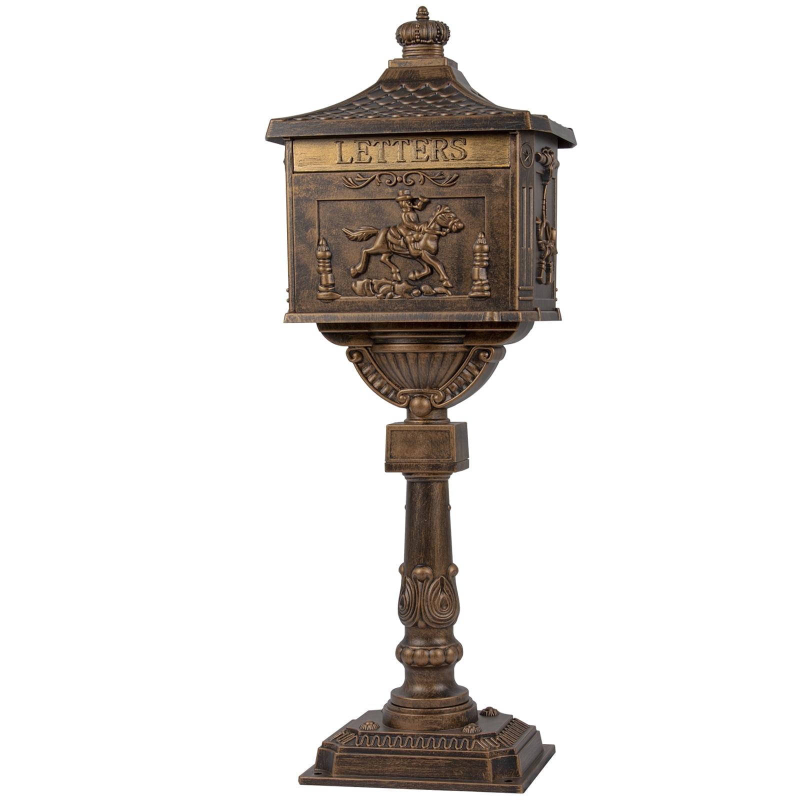 Bronze Lockable Cast Aluminum Outdoor Mailbox with Pedestal