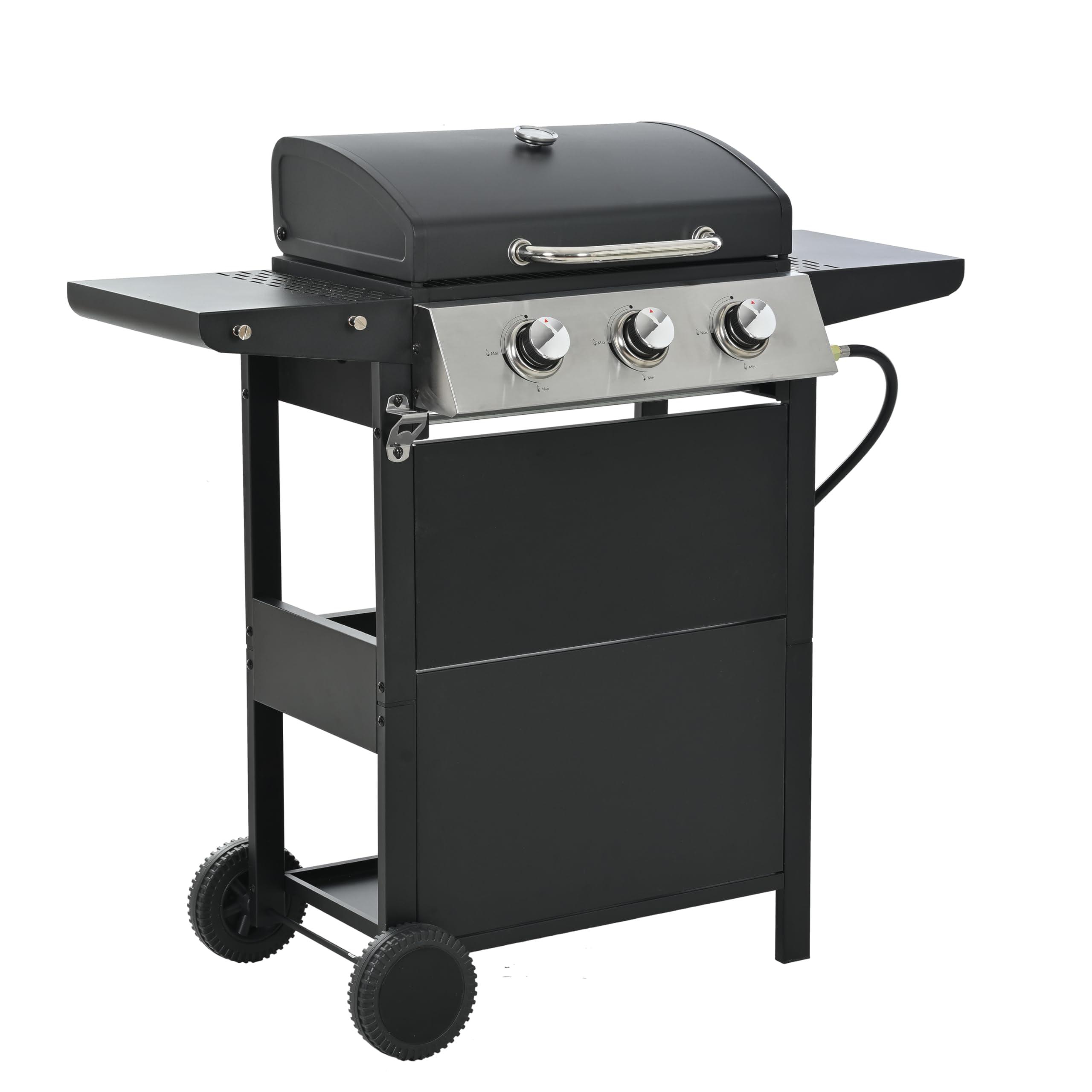 Propane Gas Grill 4 Burner Barbecue Grill, Stainless Steel 34,000 BTU Patio Garden Barbecue Grill With Two Shelves, Lid, Wheels And Bottle Opener