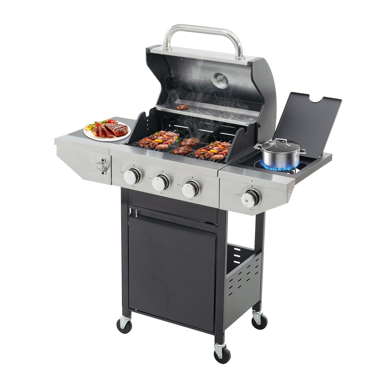 3 Burner Propane Gas Grill With Side Burner ,Stainless Steel Gas Grill For Outdoor BBQ,Camping