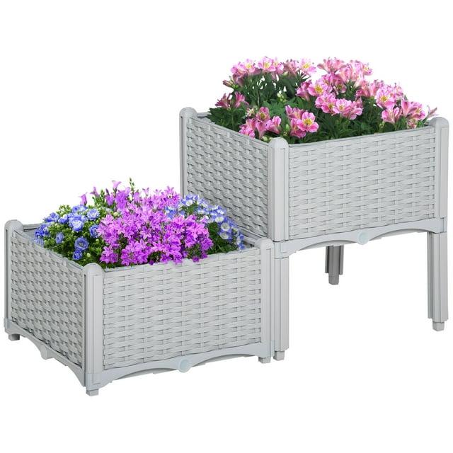 Maggift Raised Garden Bed, with legs, self-watering planter box Raised bed for growing flowers, herbs and vegetables, Grey, 15.75"*15.75"*17.25"