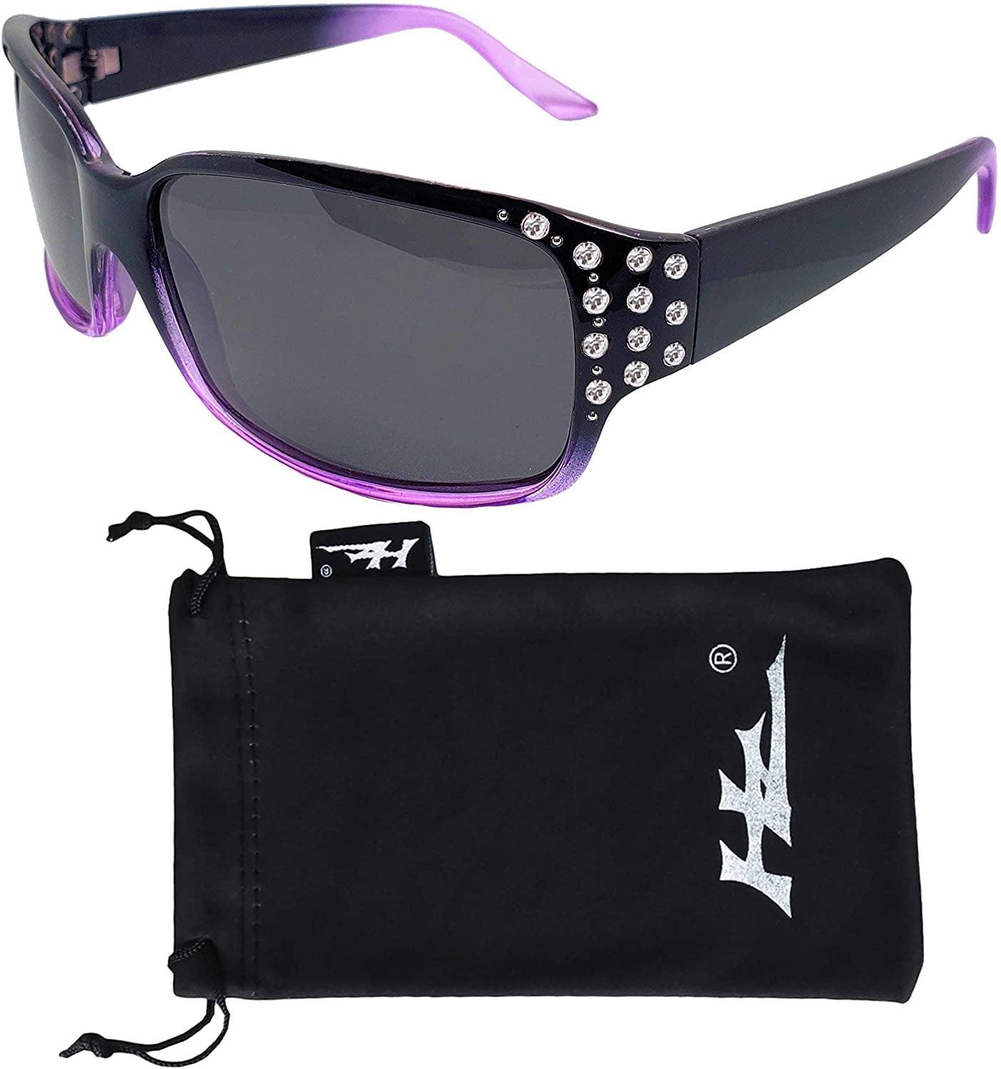 Polarized Sunglasses for Women - Premium Fashion Sunglasses - HZ Series Diamante Womens Designer Sunglasses (Black & Lavender, Dark Smoke)