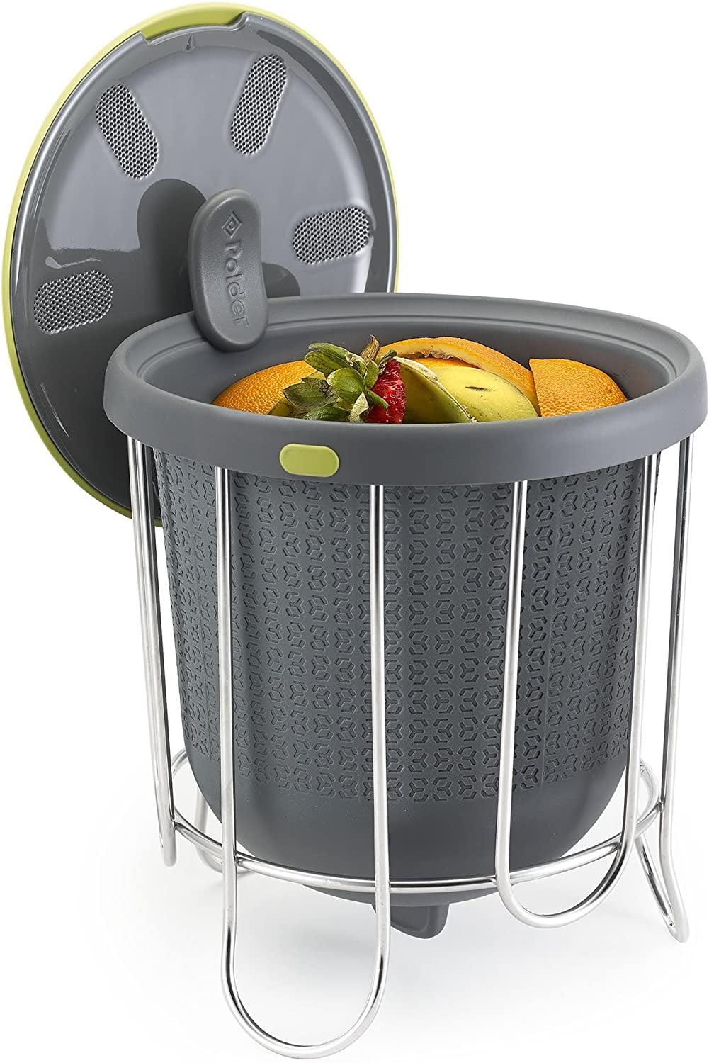 Gray Silicone Kitchen Composter with Adjustable Lid