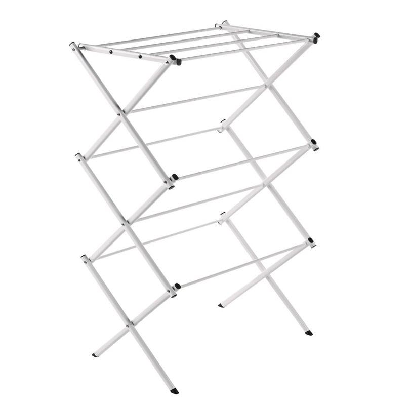 White Collapsible Accordion Clothes Drying Rack with Steel Rods