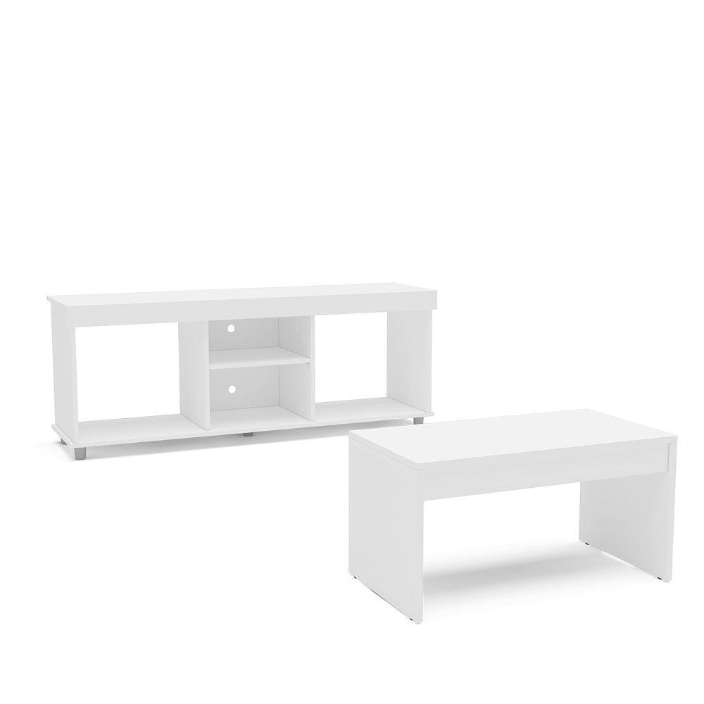 White Engineered Wood TV Stand and Coffee Table Set