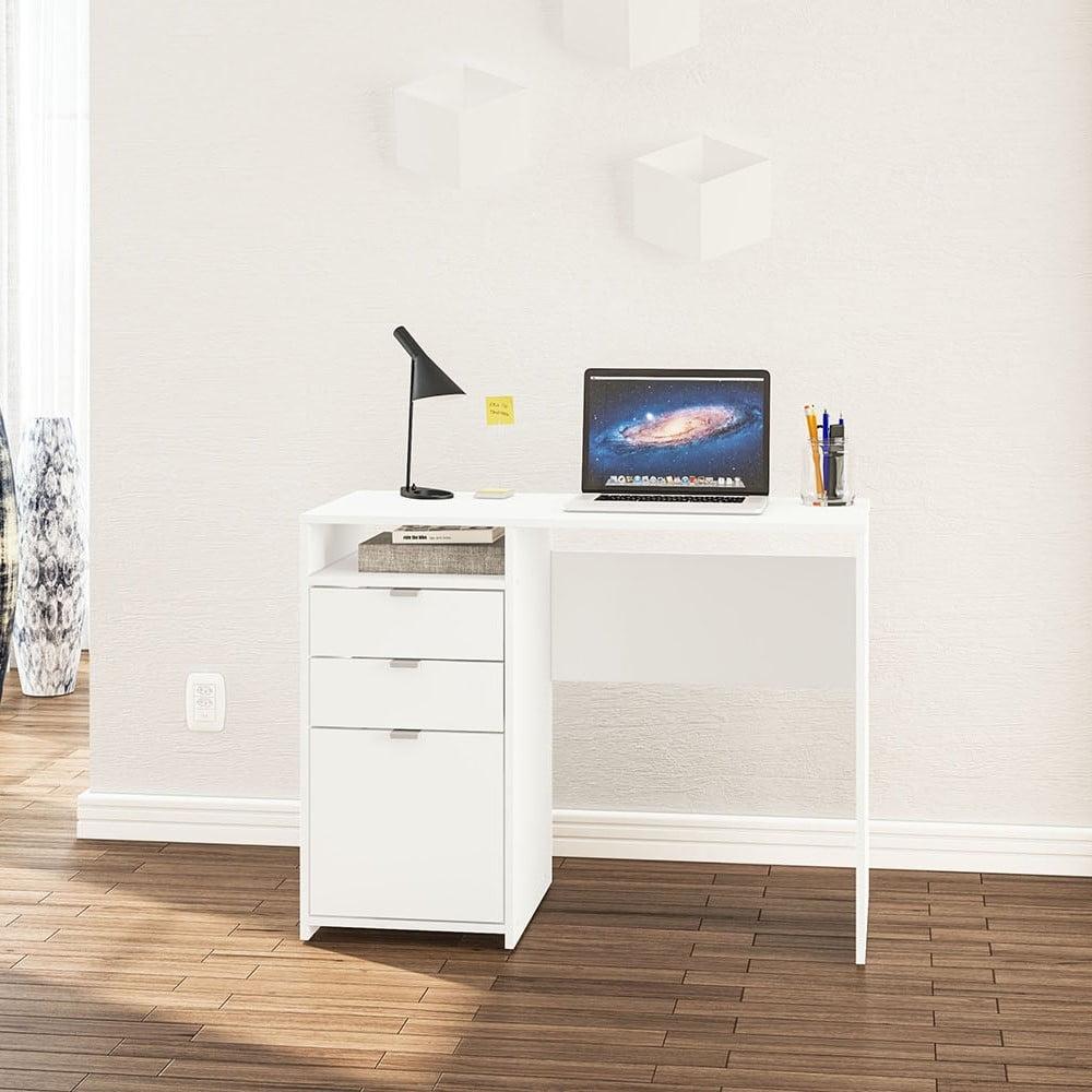 Cambridge 3 Drawer Writing Desk with Shelf White - Polifurniture: Compact Home Office, Modern Style, File Storage