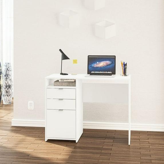 Cambridge 3 Drawer Writing Desk with Shelf White - Polifurniture: Compact Home Office, Modern Style, File Storage