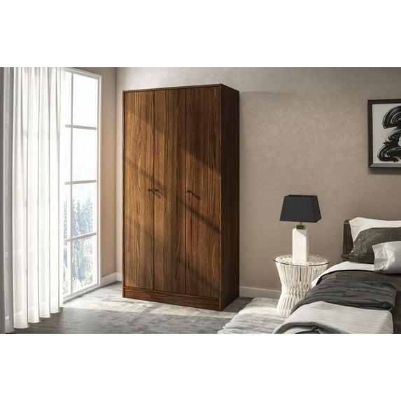 Polifurniture Denmark 71 in. 3 Door Bedroom Armoire with Shelves & Hanging Rod, Walnut