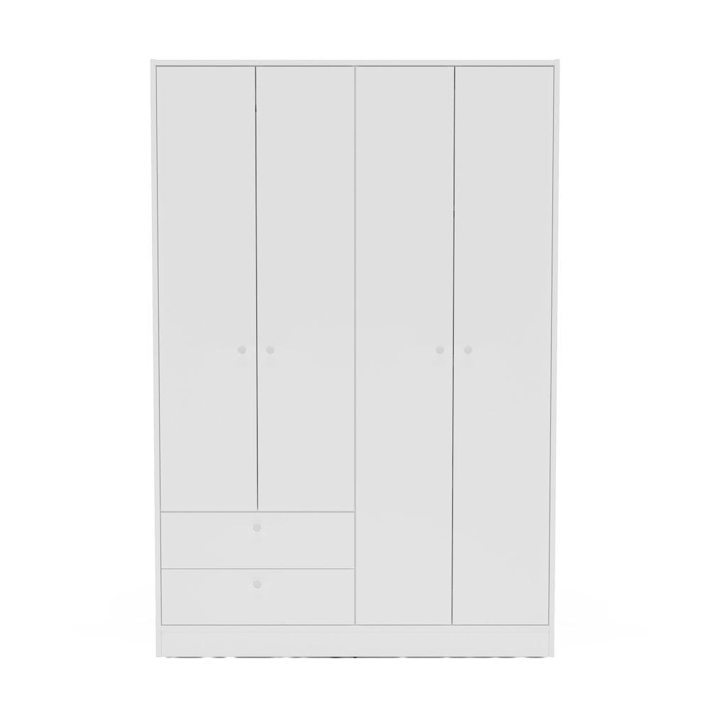 Polifurniture Denmark 71 in. 4 Door Modern Adult Armoire with 2 Drawers, Shelves and Hanging Rod, White Wood