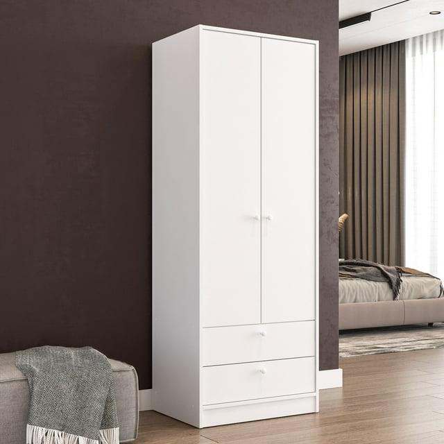 Denmark 2 Door and 2 Drawer Wardrobe White - Polifurniture: Modern Clothing Armoire with Fixed Hanging Rod