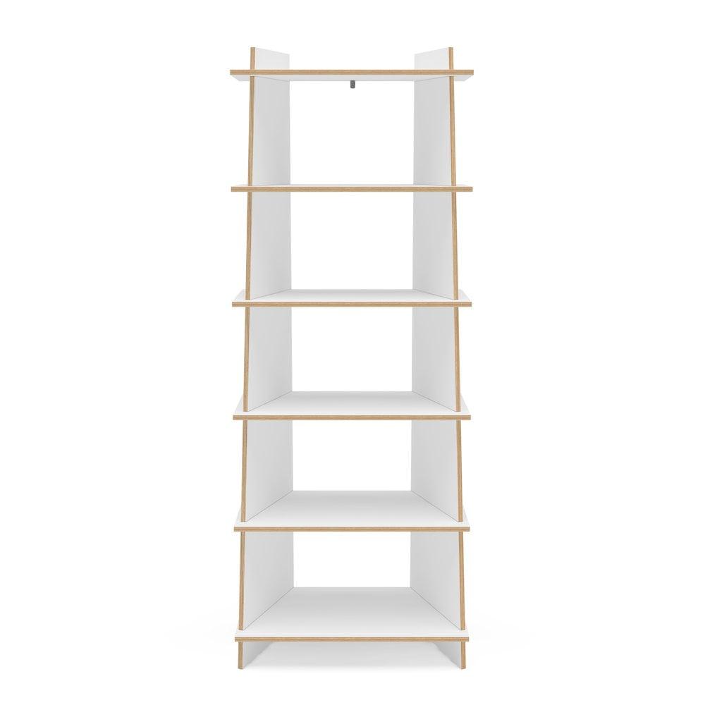 Polifurniture 69.65" Ecofriendly Jade 5 Shelf Bookcase White/Light Brown: MDF Ladder Bookshelves, 52.82 lbs