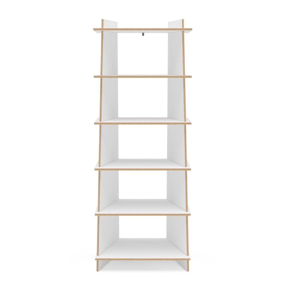 Polifurniture 69.65" Ecofriendly Jade 5 Shelf Bookcase White/Light Brown: MDF Ladder Bookshelves, 52.82 lbs