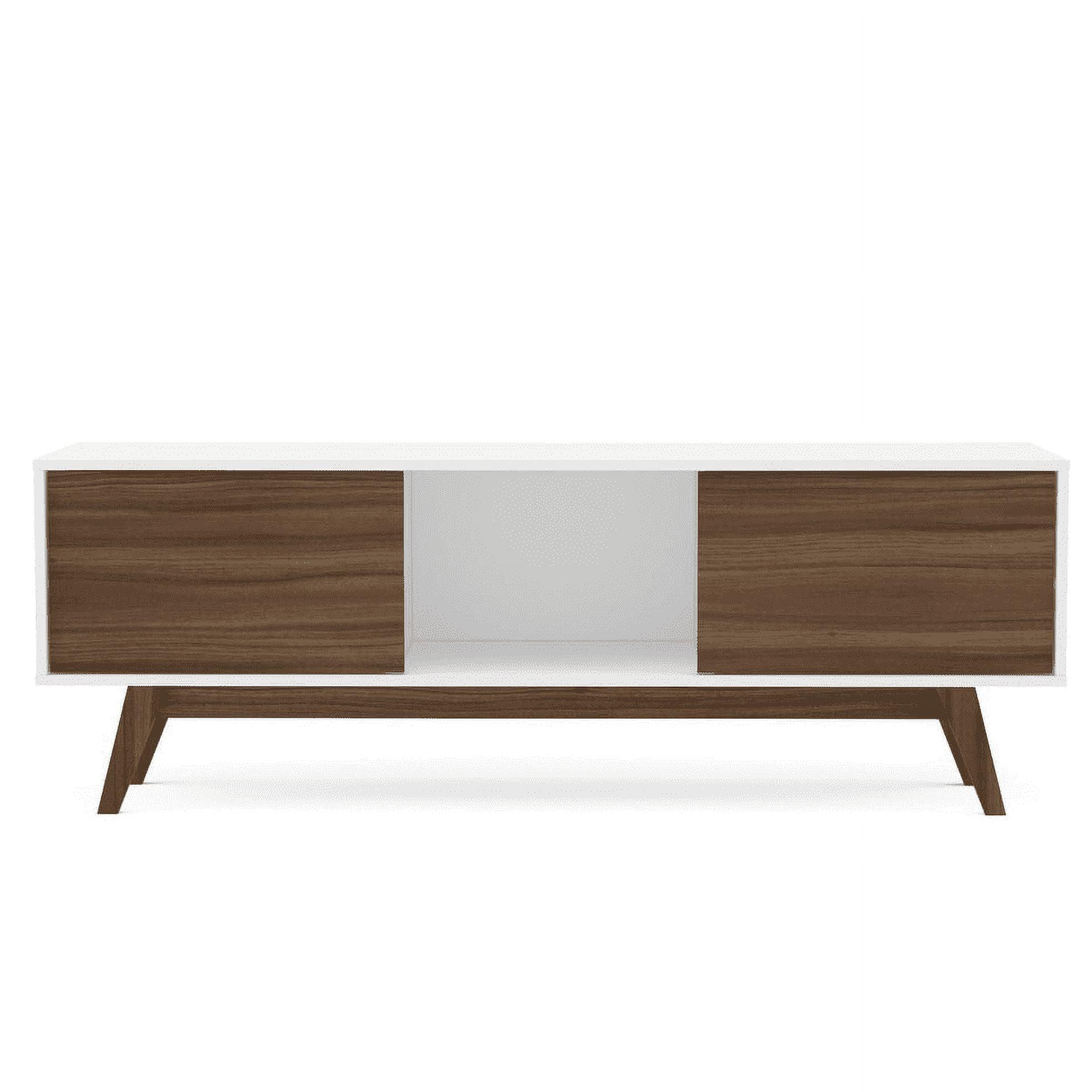 Sleek Dual-Tone White/Walnut TV Stand with Cabinet Storage