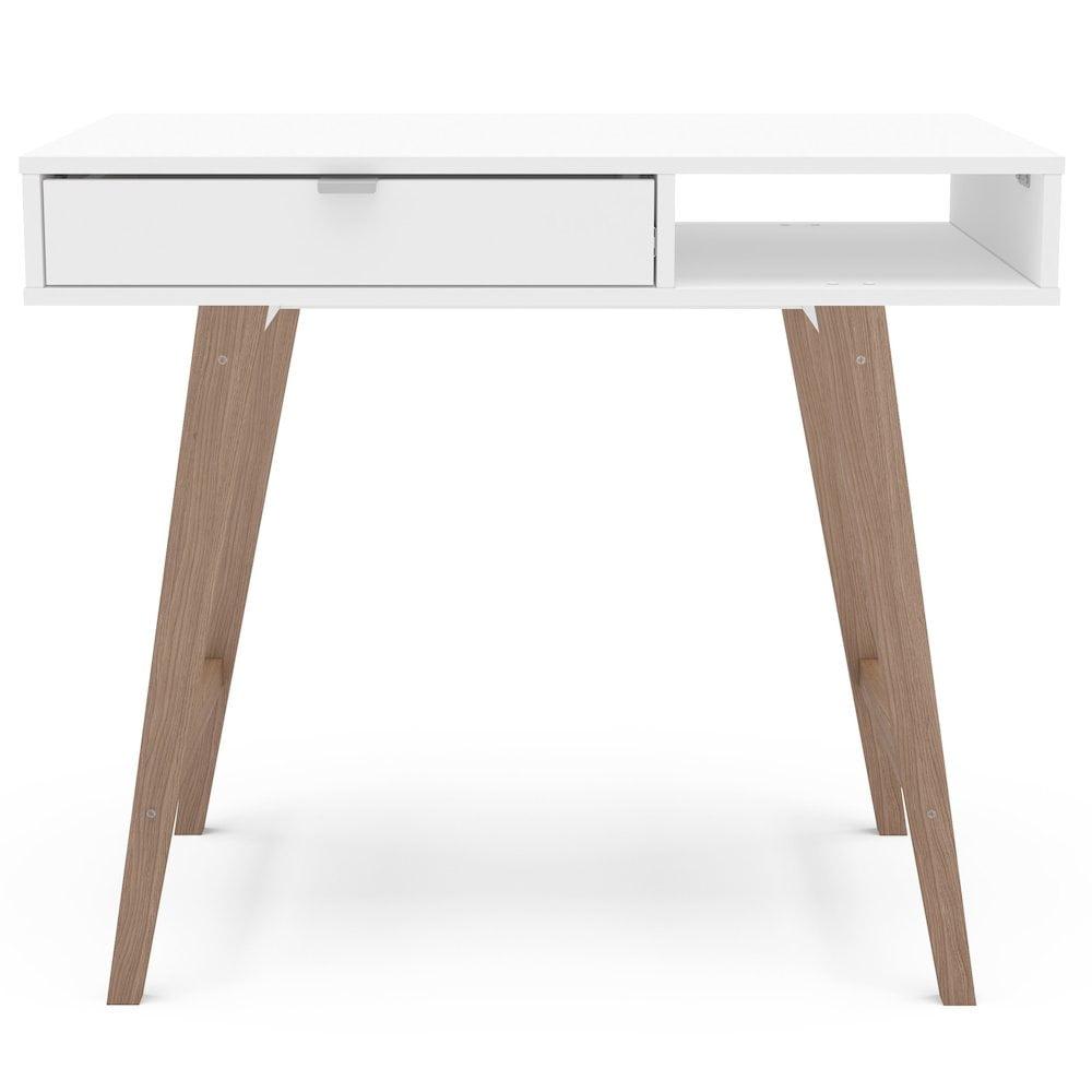 Polifurniture Windsor Writing Desk White: Mid-Century Modern Style with Open Storage Shelf