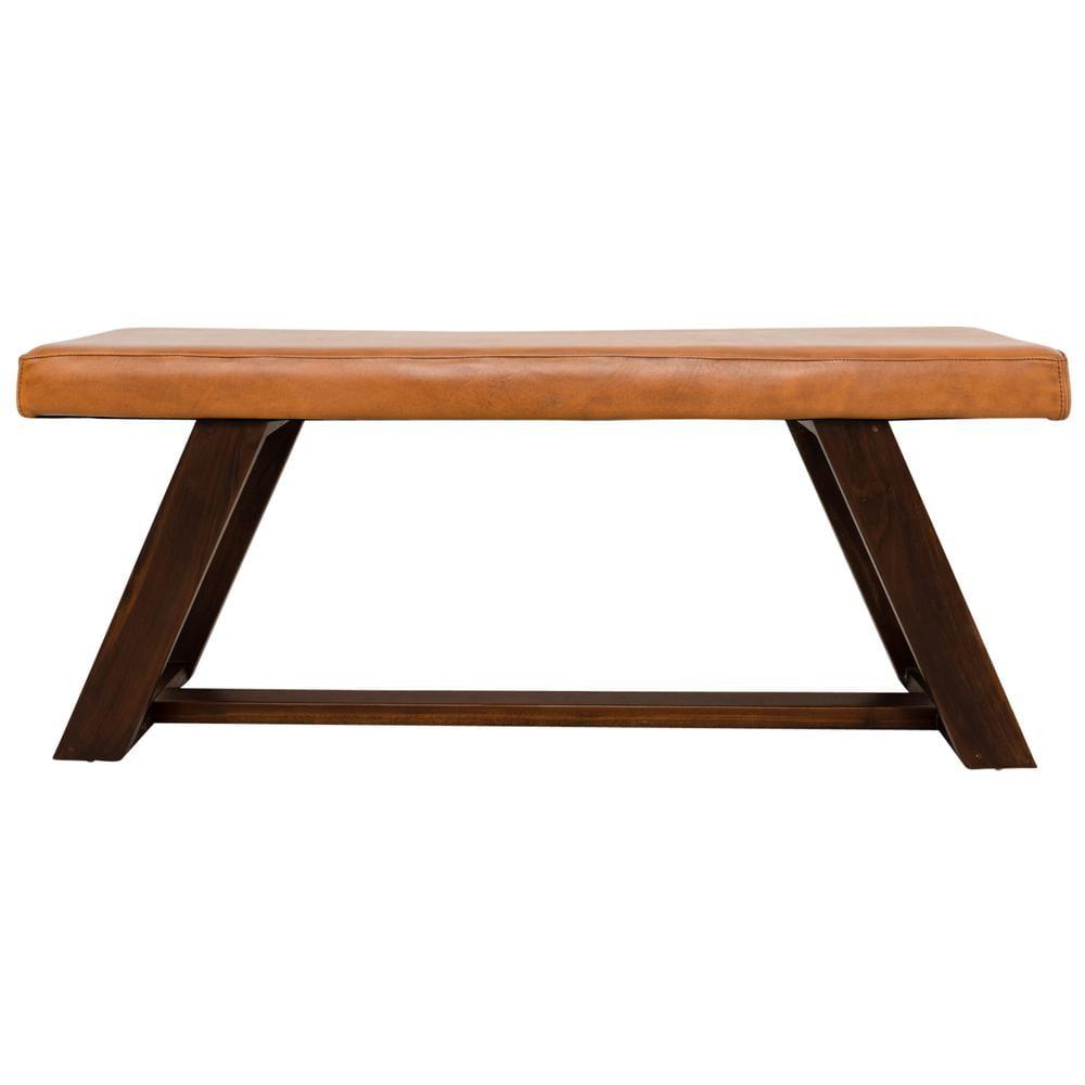 Poller Mid Century Modern Cognac Tan Leather Bench