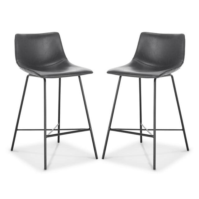 Poly & Bark Set of 2 24" High Paxton Counter Height Barstools Gray