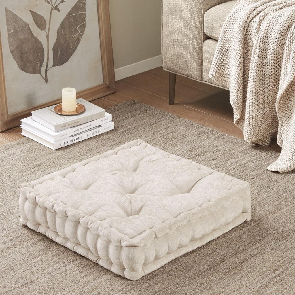 Ivory Chenille Tufted Square Floor Cushion