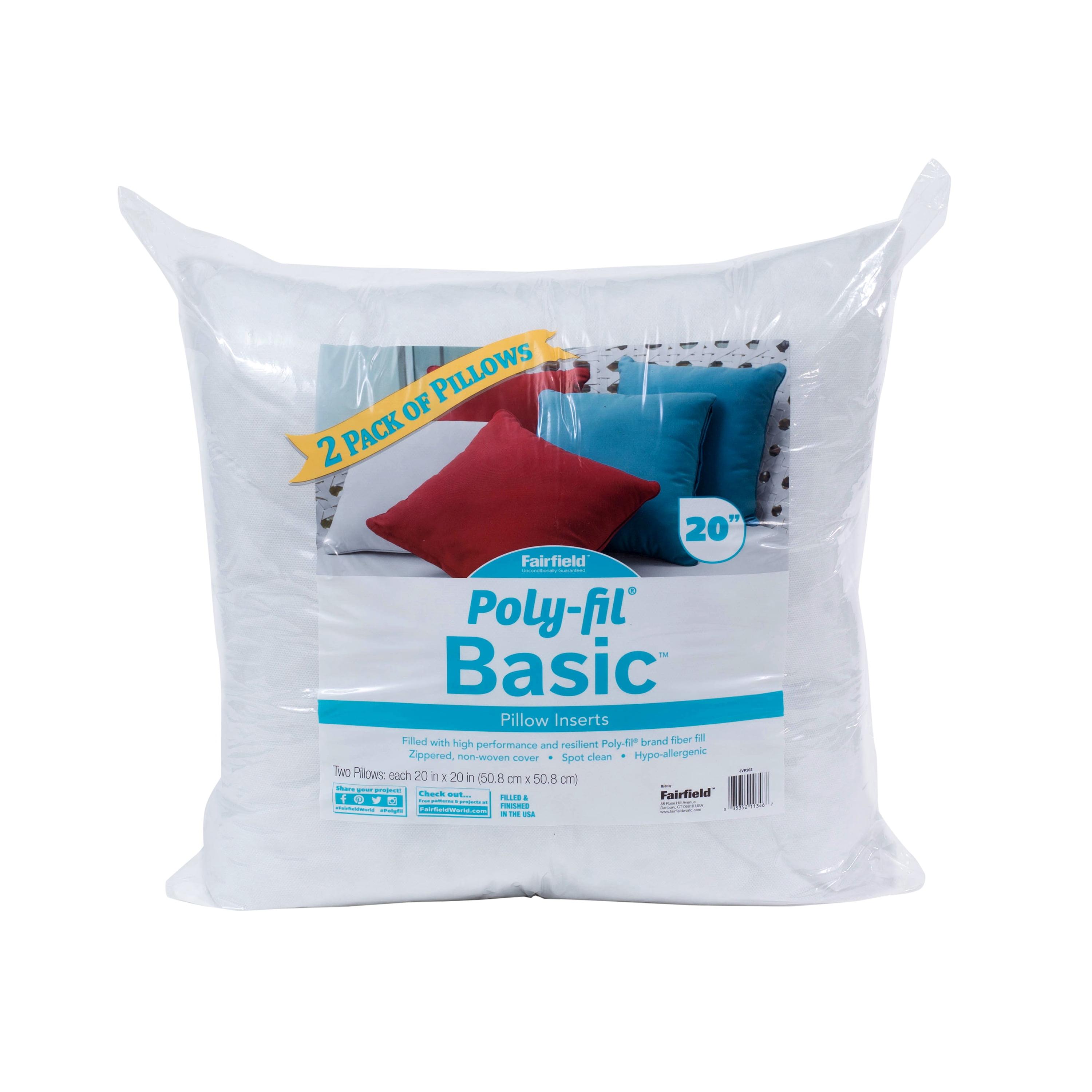 Poly-Fil Basic 20" x 20" White Polyester Pillow Inserts, Pack of 2