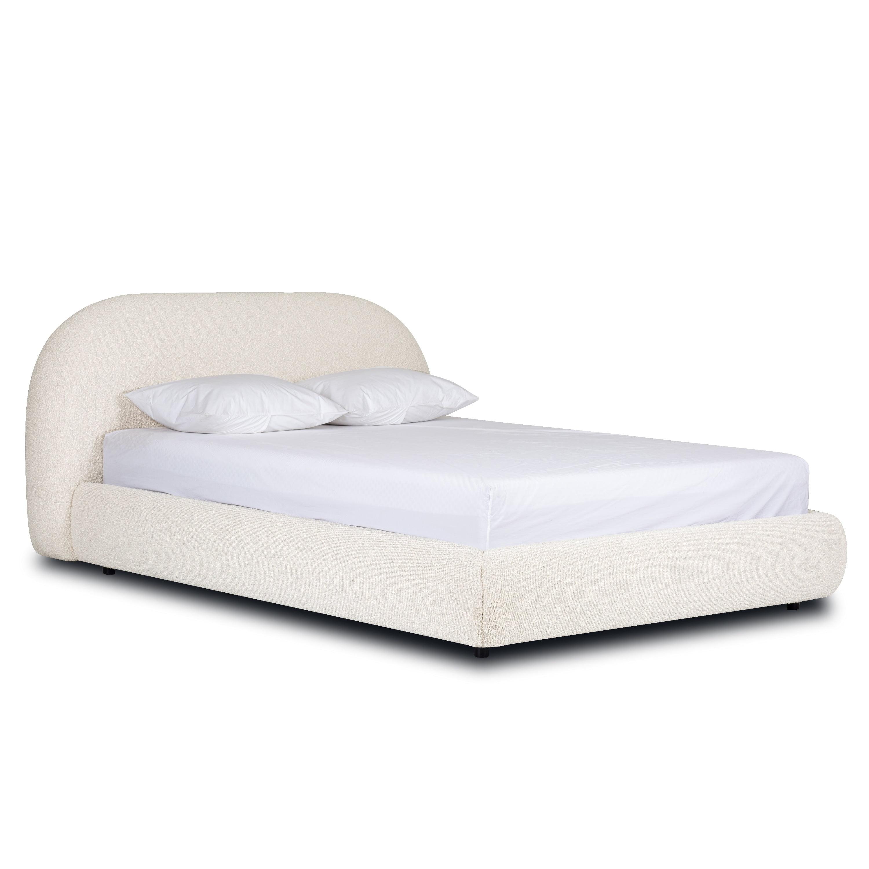 Crema White Upholstered Queen Bed with Wood Frame