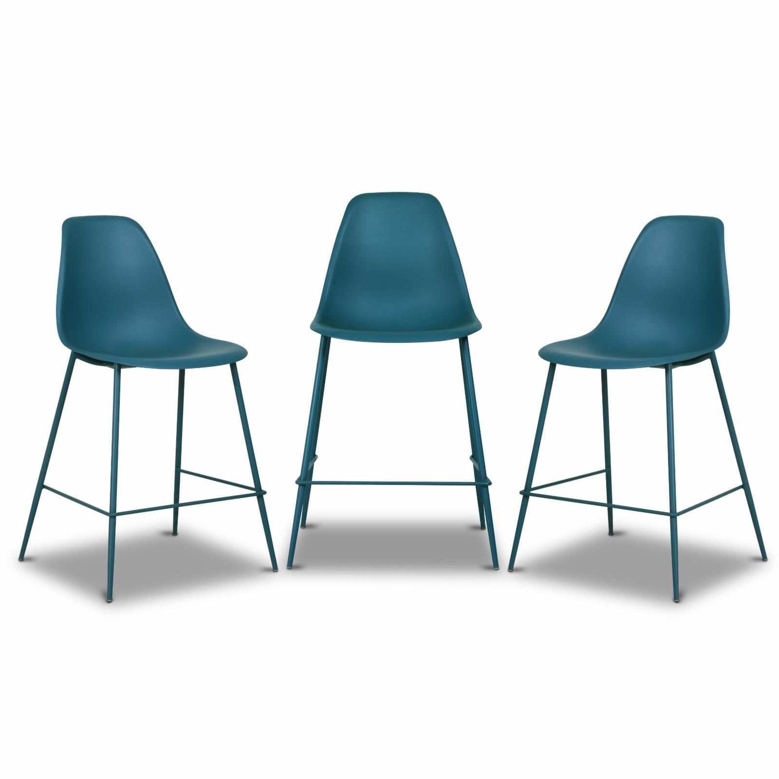 Ocean Teal Polypropylene Counter Stools Set of 3