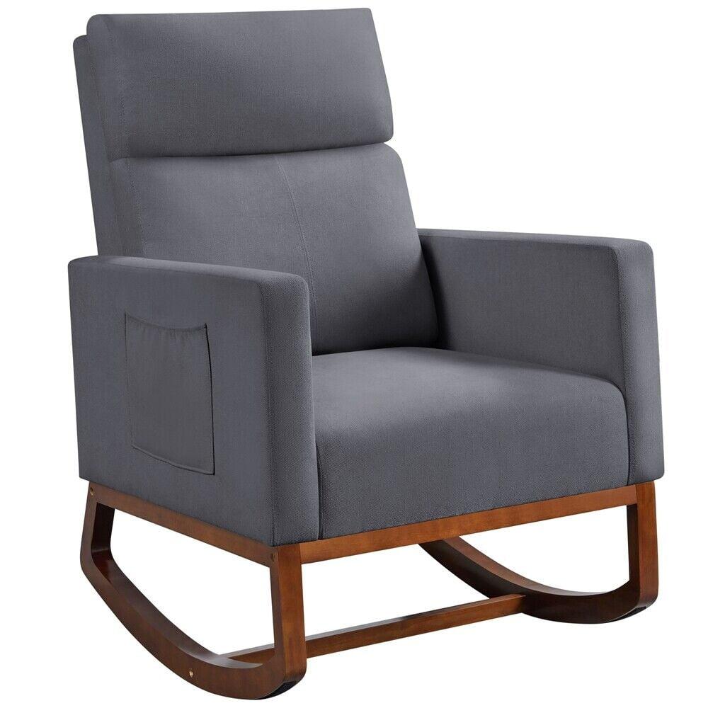 Yaheetech Upholstered Rocking Chair with Rubber Wood Legs and Side Pockets