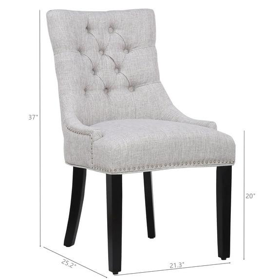 Polytrends Grandview Tufted Upholstered Linen Fabric Dining Chair Dining Chairs Light Gray Rubberwood Tufted,Nailheads Modern & Contemporary