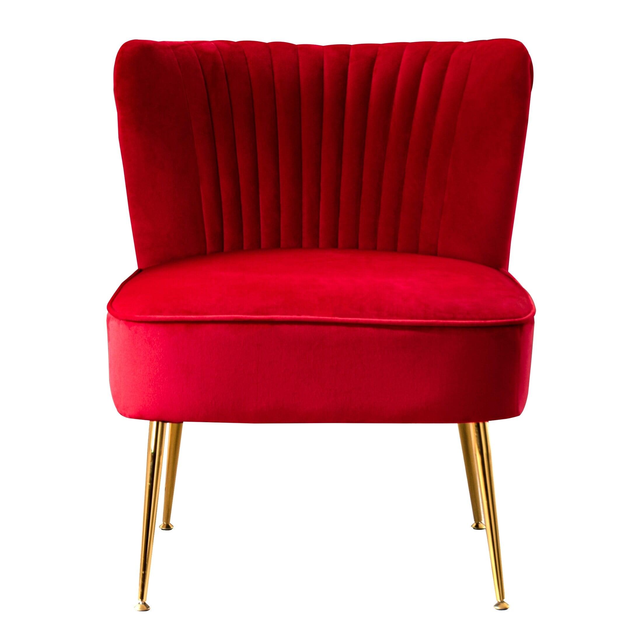 Polytrends Heaven Contemporary Velvet Upholstered Accent Chair Accent Chairs, Side Chairs Red Includes Hardware, Solid Wood Transitional, Glam