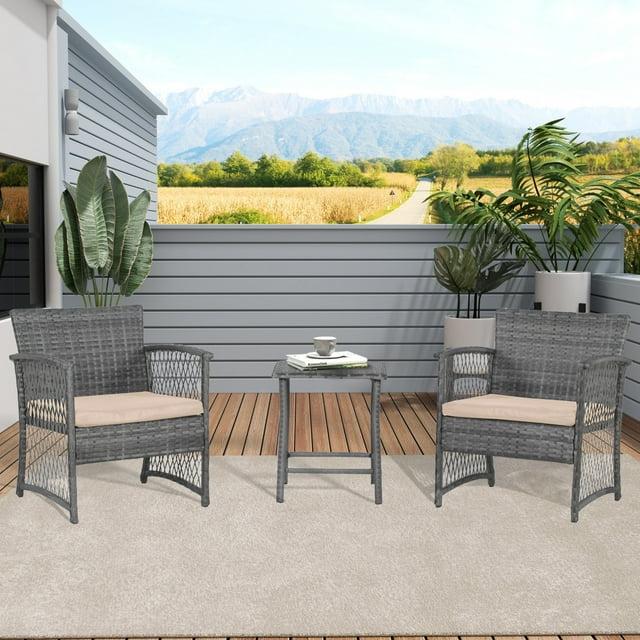 Polytrends Heritage Outdoor 3-piece Wicker Bistro Patio Set Grey/Beige