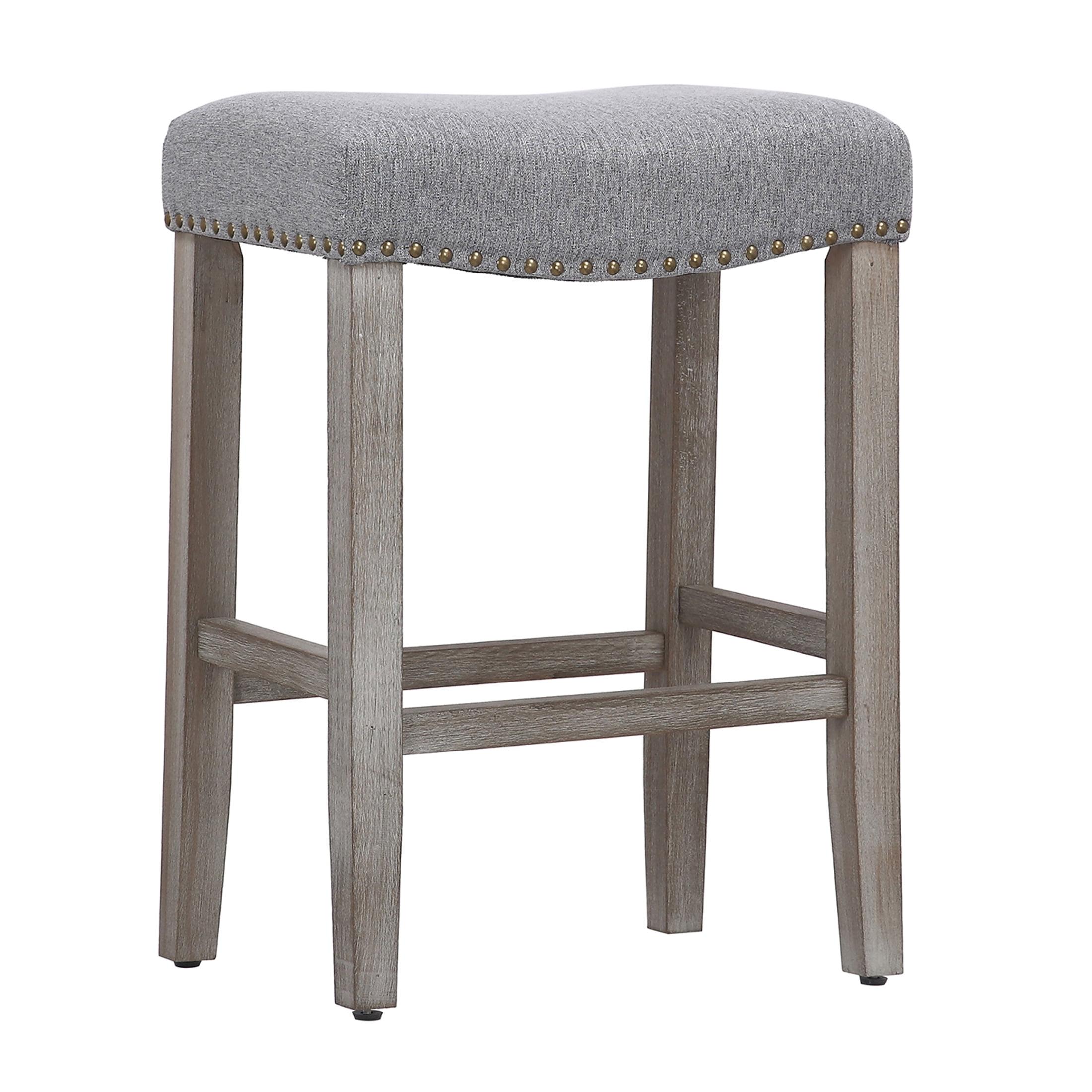 Polytrends Jameson Upholstered Polyester 24" Counter Stool - Gray Legs/ Saddle Seat Antique Gray/Gray Wood Polyester Fabric 250lbs