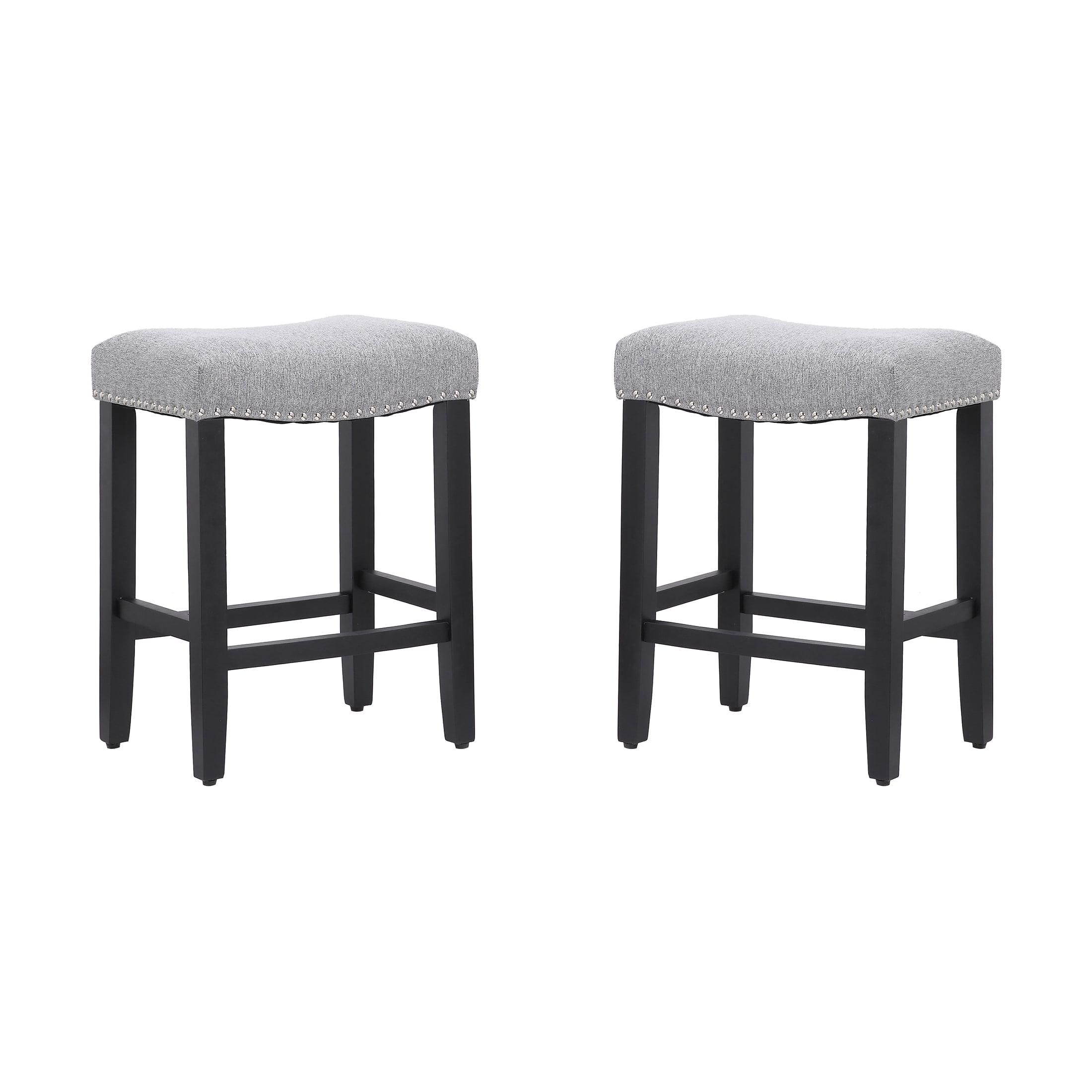 24" Black and Gray Upholstered Saddle Wood Counter Stool