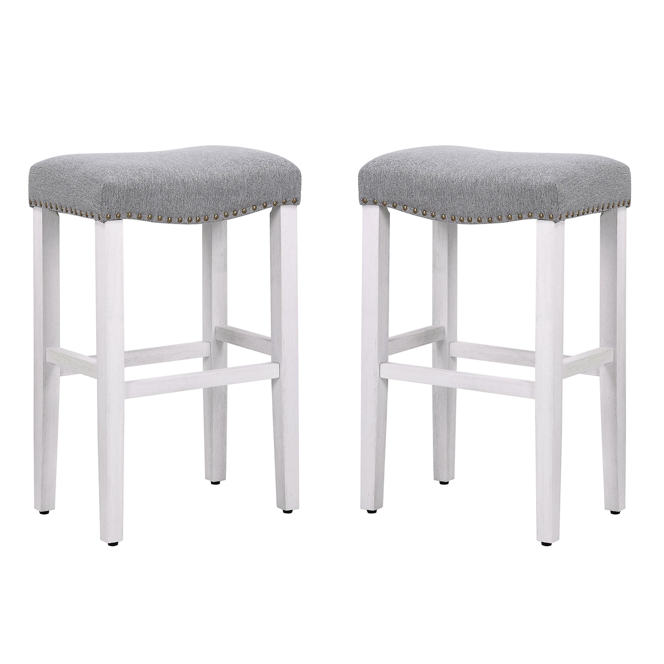 Polytrends Jameson Upholstered Polyester 29" Bar Stool with White Legs - (Set of 2) Antique White/Gray