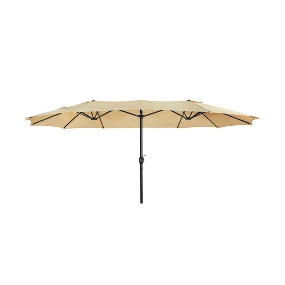 WestinTrends 15 x 9 Ft Double Sided Outdoor Twin Patio Market Table Umbrella, Beige