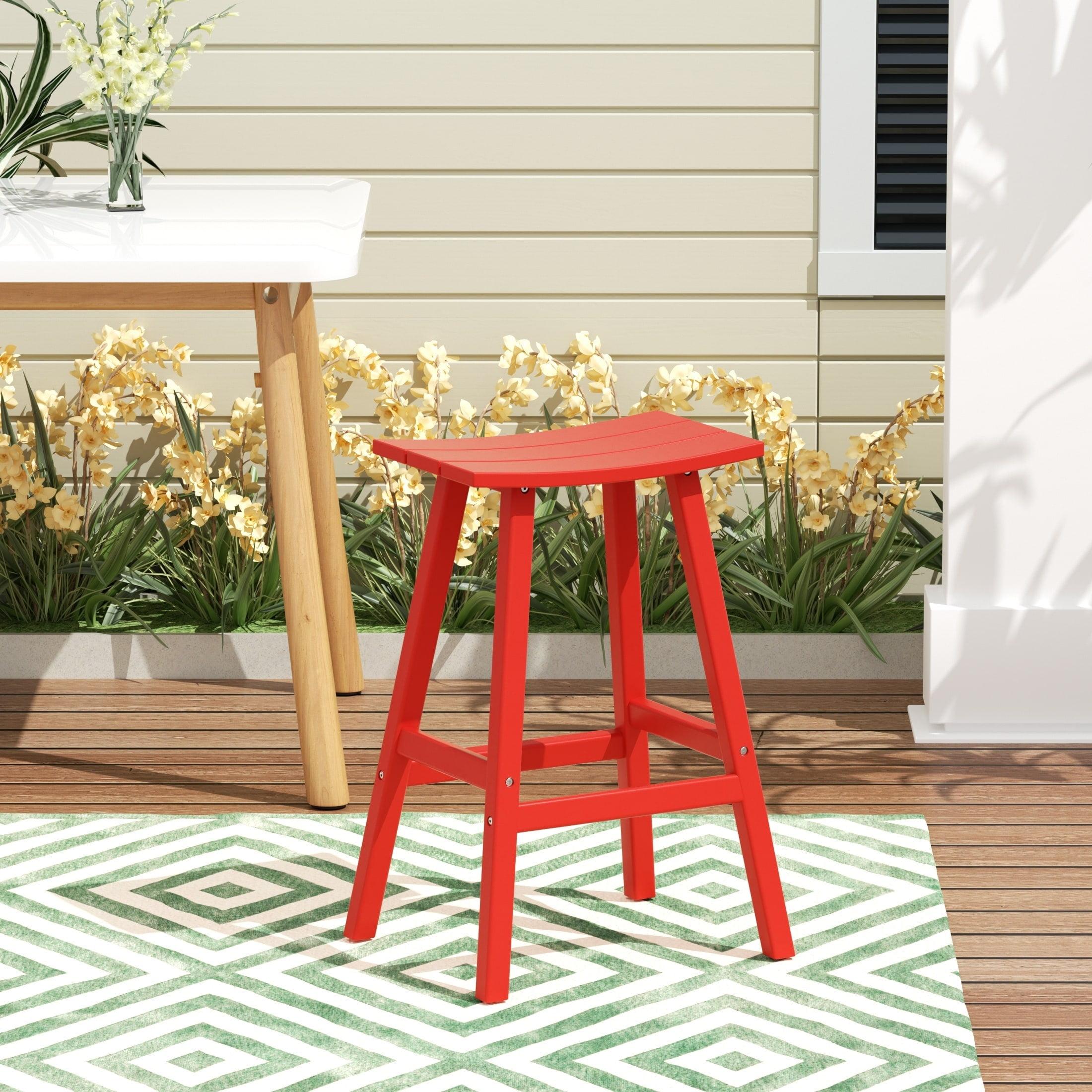 Polytrends  Laguna Hdpe All Weather Outdoor Patio 29" Saddle Seat Bar Stool Red Glam