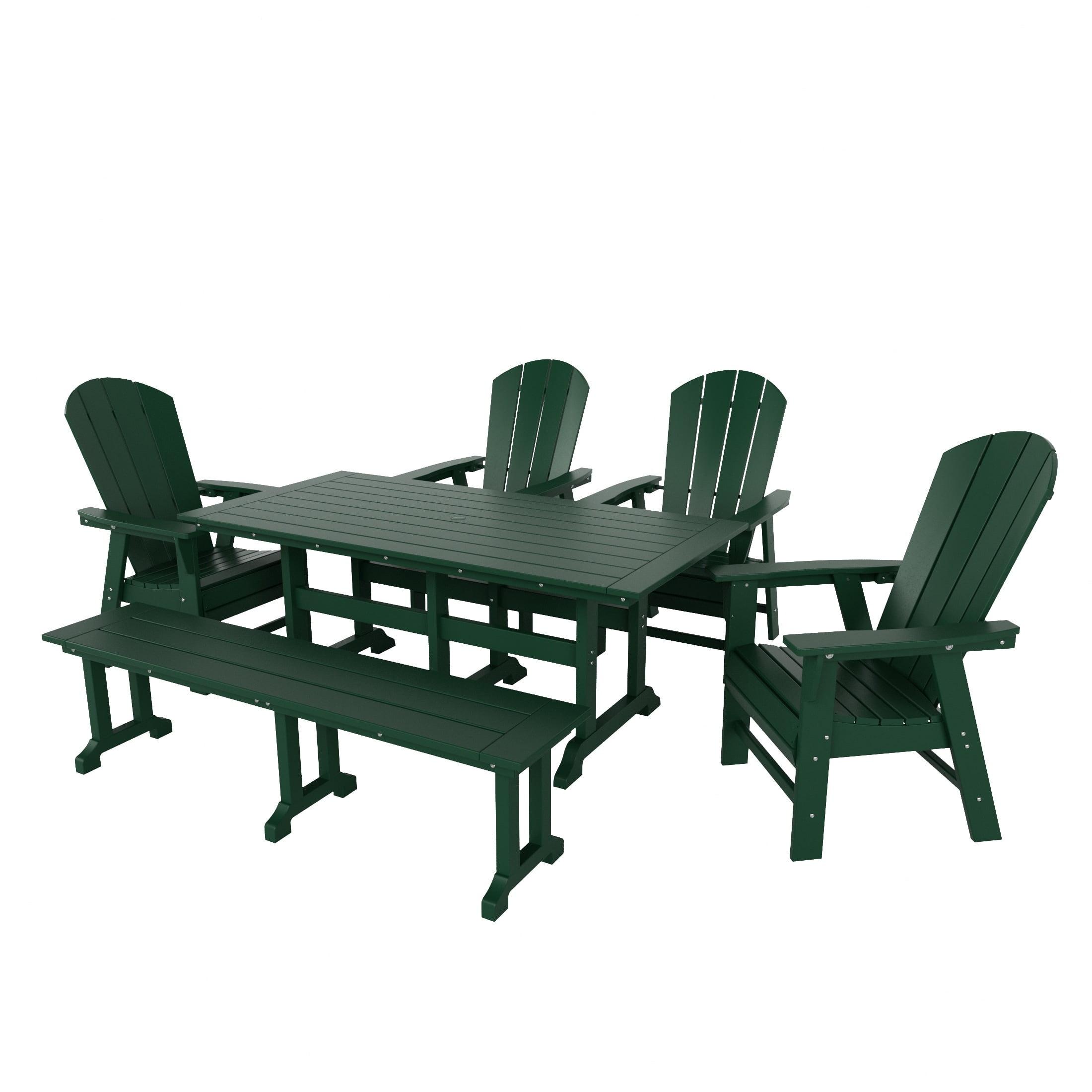 Polytrends  Laguna Hdpe All Weather Outdoor Patio Dining Set with Rectangle Table, Arm Chairs, and Bench (6-Piece Set) Dark Green