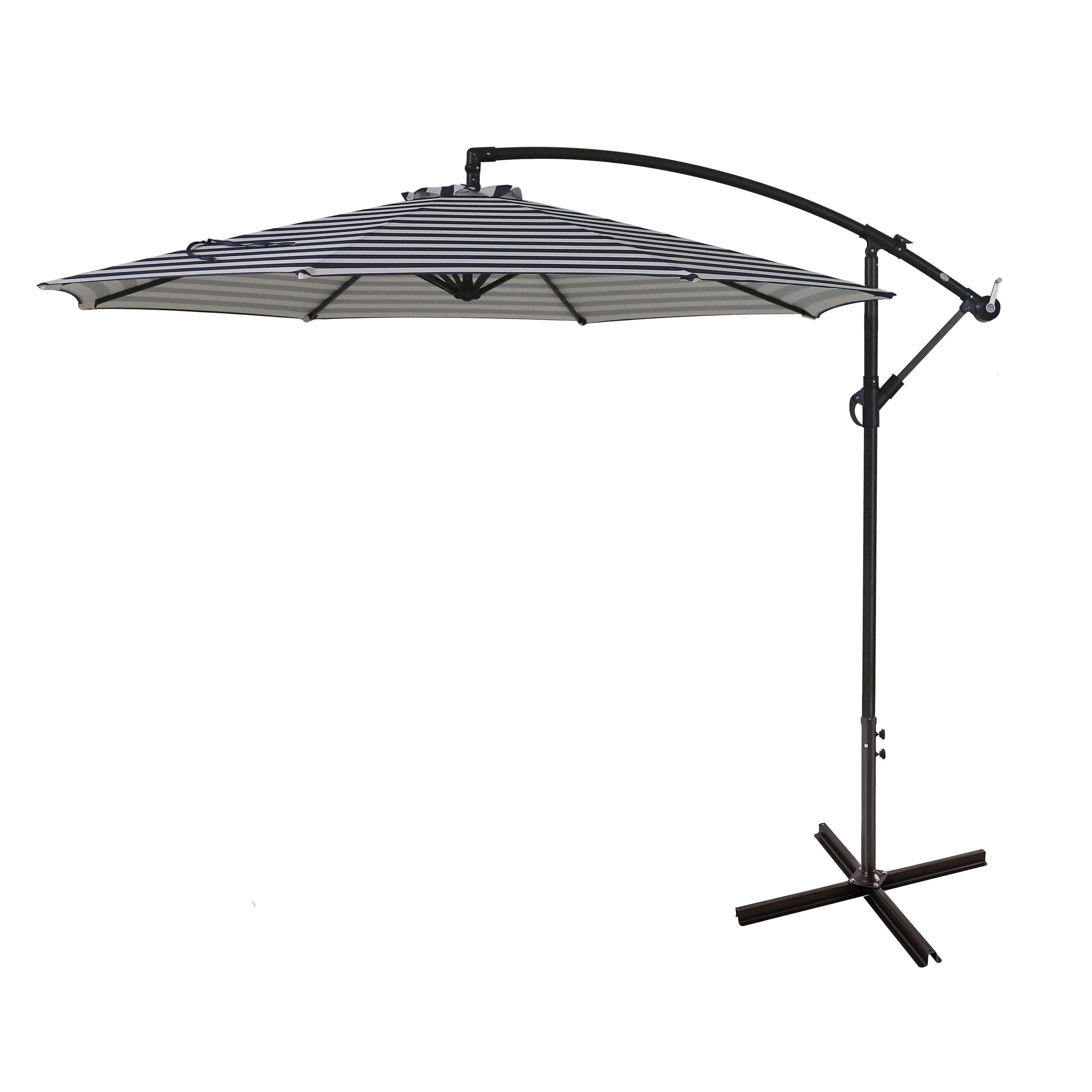 10-Foot Gray Striped Steel Outdoor Cantilever Umbrella