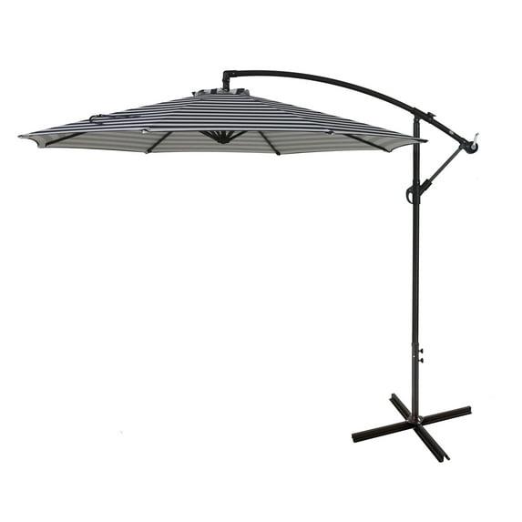 Polytrends Weller 10-foot Offset Cantilever Hanging Patio Umbrella Gray Striped