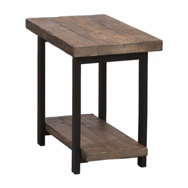 Pomona Solid Wood and Metal End Table with Shelf - Alaterre Furniture: Rustic Design, Fixed Shelf, Rectangle Shape