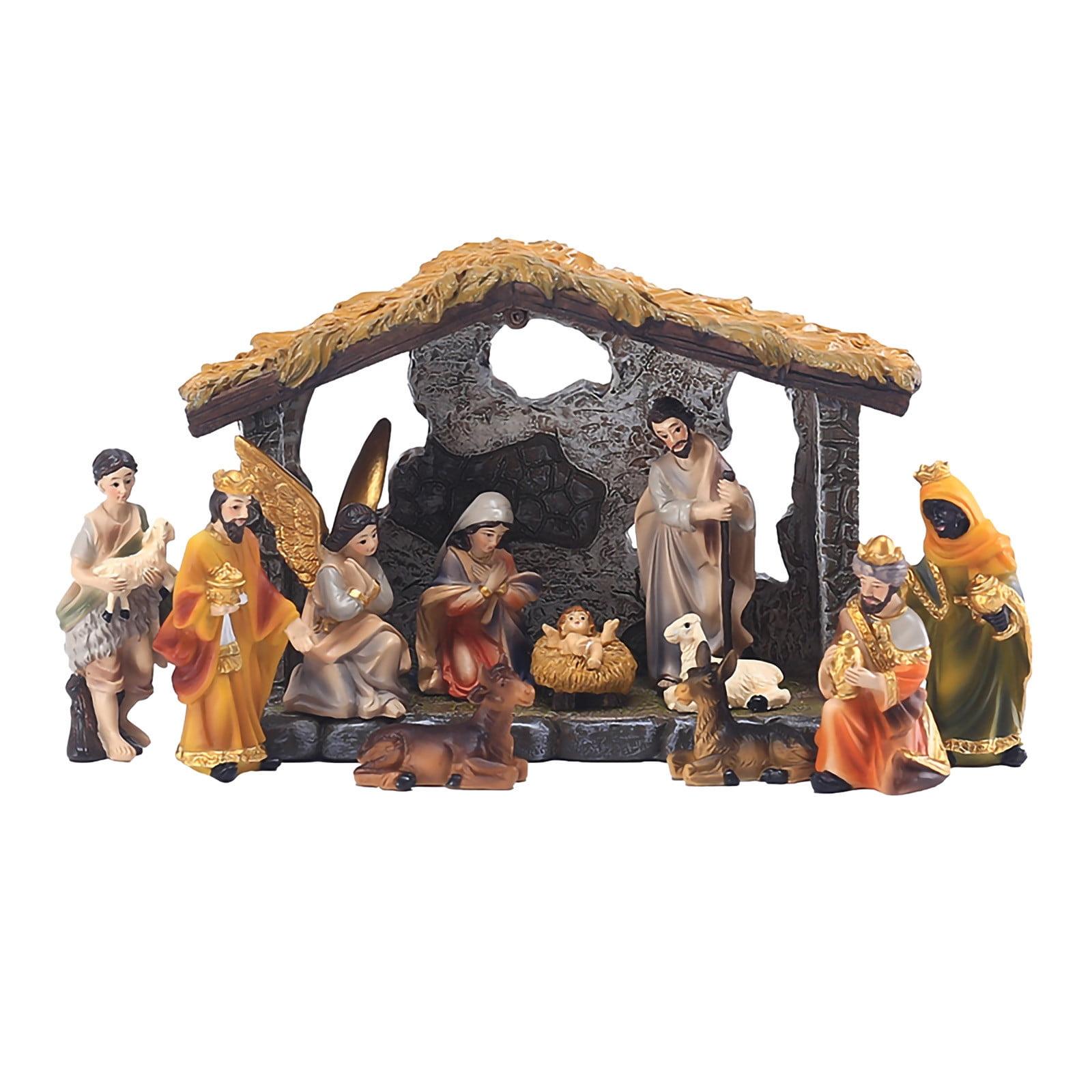 vebyrgF Christmas Nativity Scene Hand Painted Sculpted Collectable Table Ornament Nativity Sets For Christmas Indoor Manger Scene