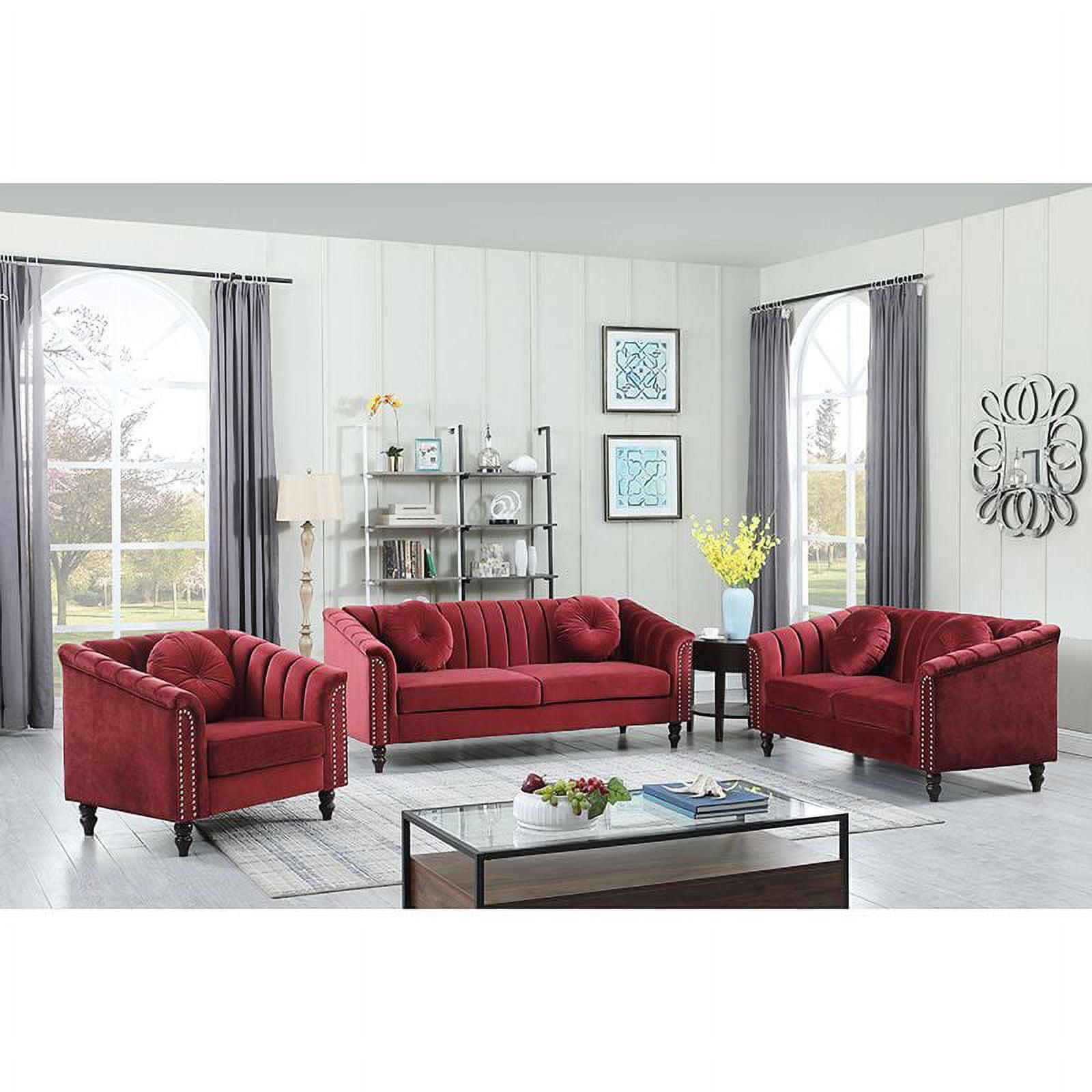 Red Velvet 3-Piece Chesterfield Living Room Set