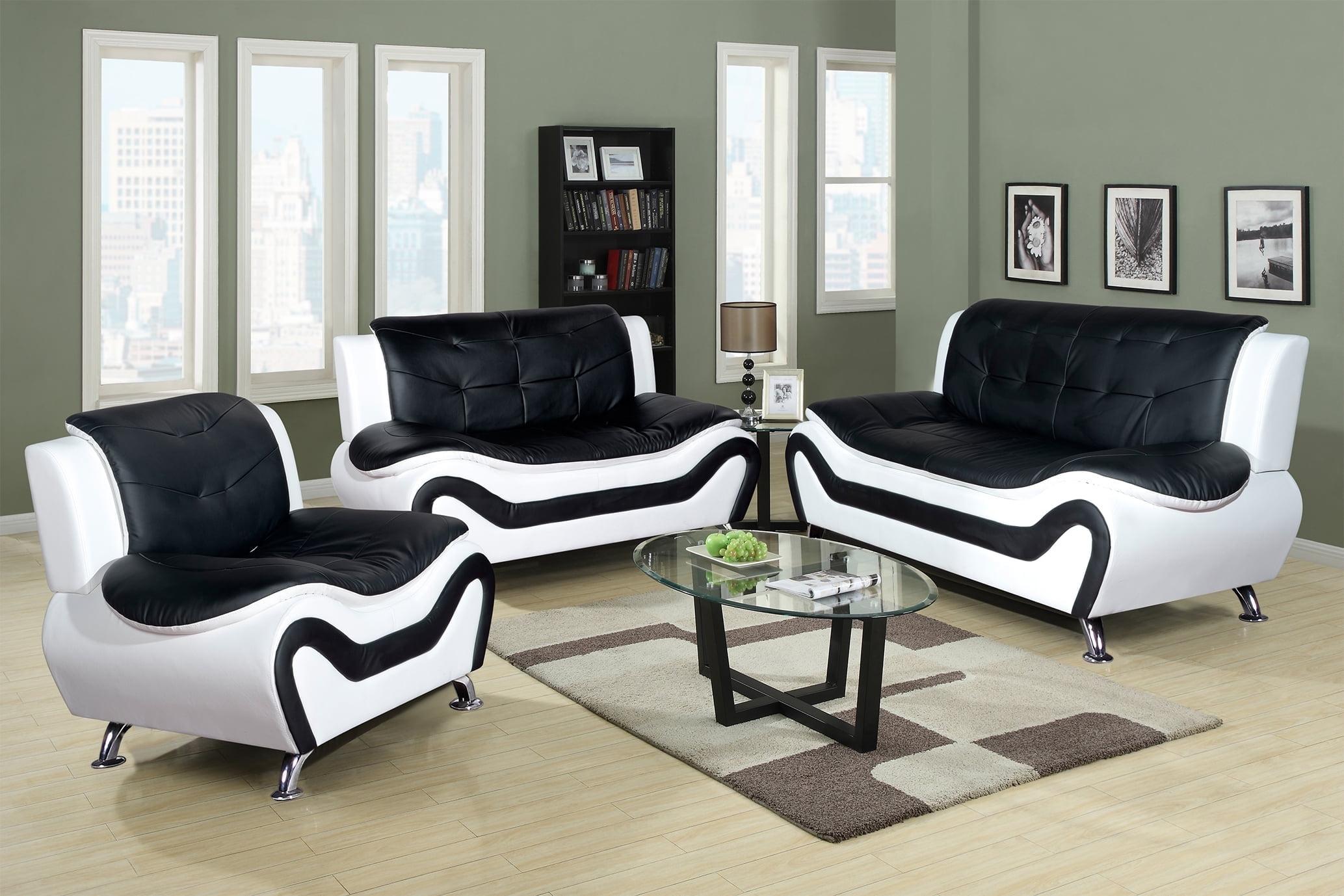 PonLiving Furniture 3 Piece Aldo Modern Sofa Set, Black & White Golden Coast Furniture 3 Piece Aldo Modern Sofa Set, Black & White