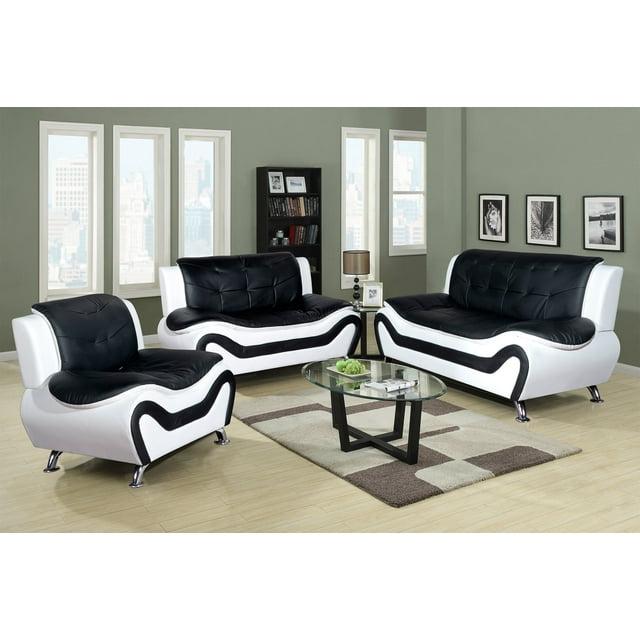 PonLiving Furniture 3 Piece Aldo Modern Sofa Set, Black & White Golden Coast Furniture 3 Piece Aldo Modern Sofa Set, Black & White