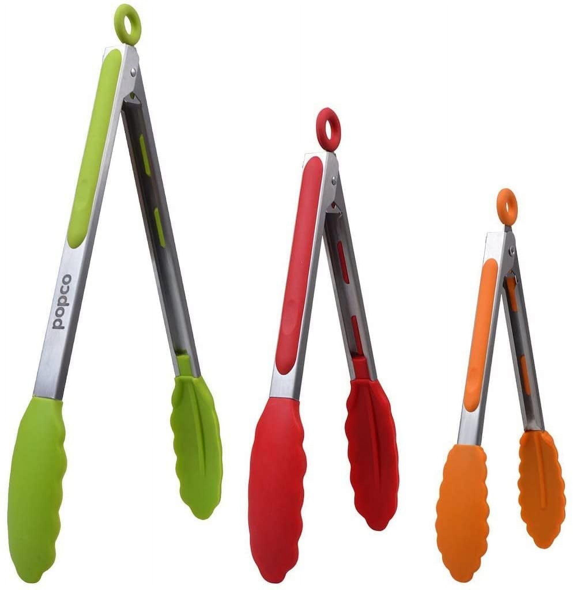 Popco Multicolored Silicone and Stainless Steel Cooking Tongs Set