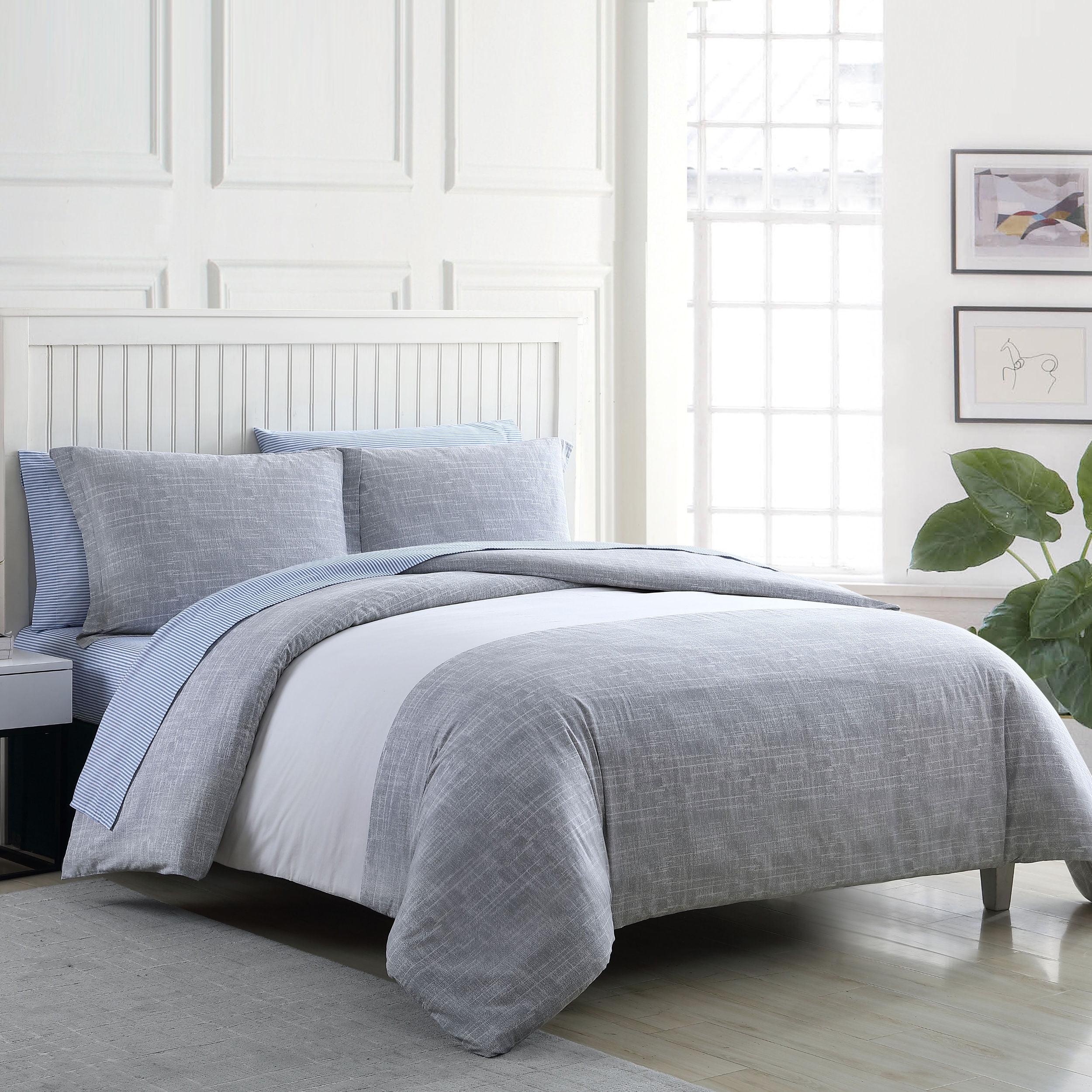 Connery Twin Gray Cotton Striped Duvet Cover Set