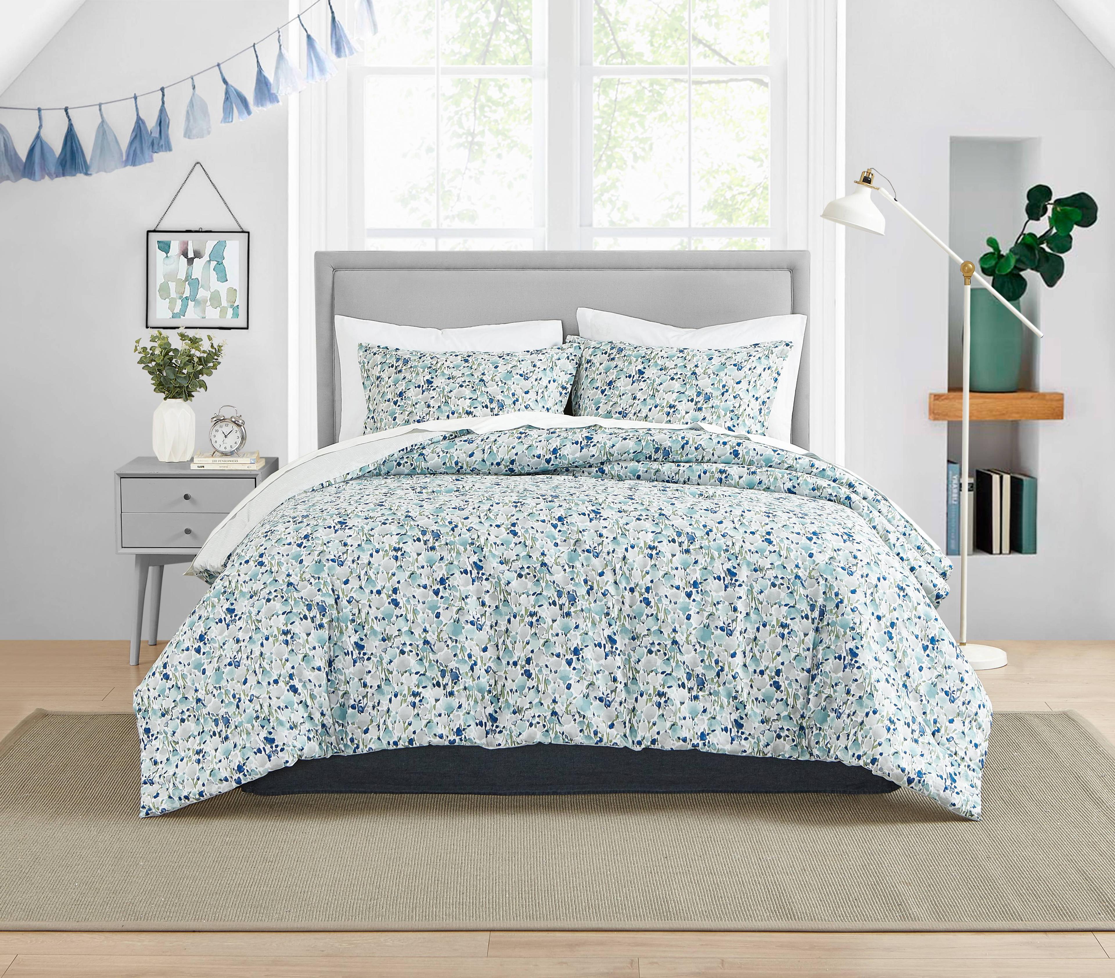 Olivia Blue Floral Twin Cotton Duvet Cover Set